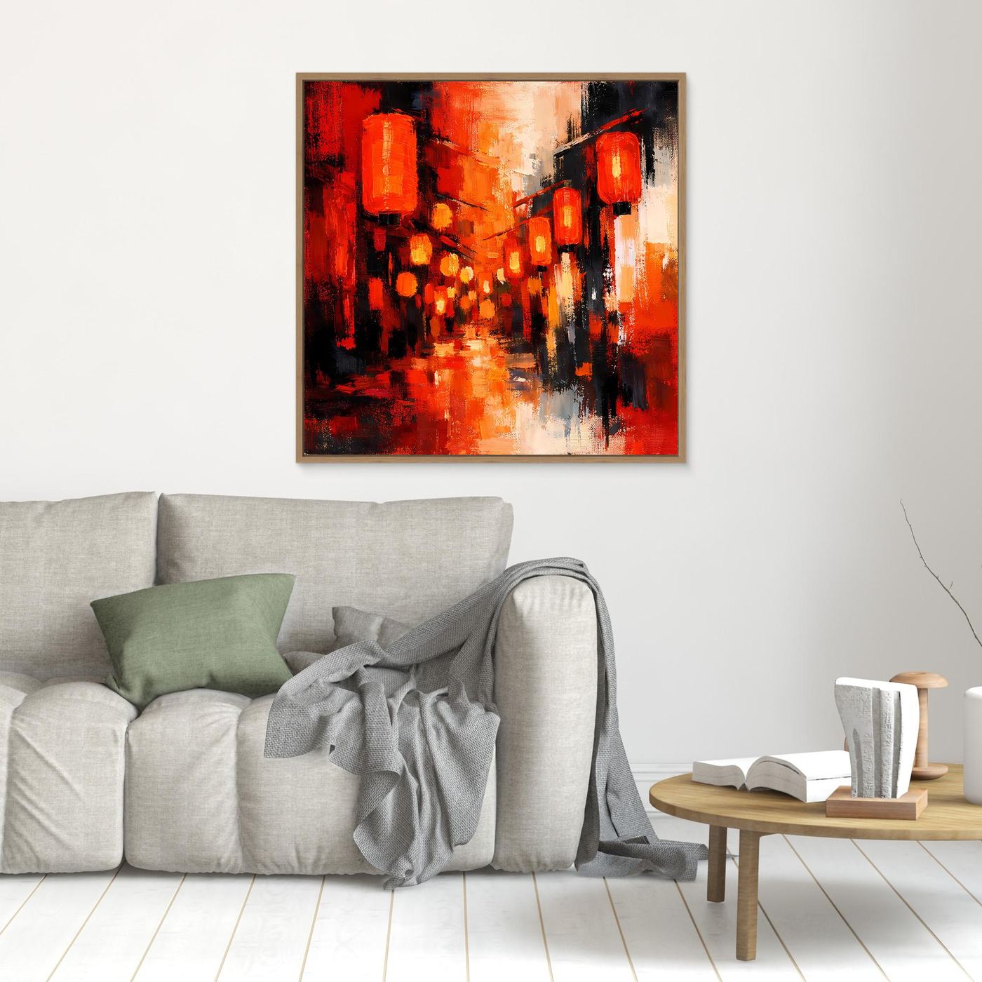 Leinwand Traditionelle Rote Lampions in asiatischer Gasse | Fernöstliche Wandkunst auf echter Leinwand