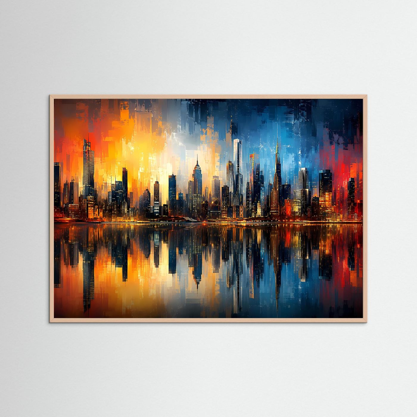 Abstrakte Skyline in Blau & Gold | Moderne City Panorama Kunst Poster Querformat