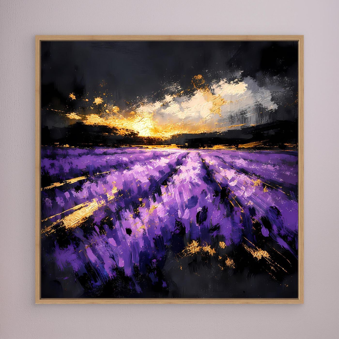 Leinwand Magisches Lavendelfeld bei Sonnenuntergang | Abstraktes Natur Wandbild
