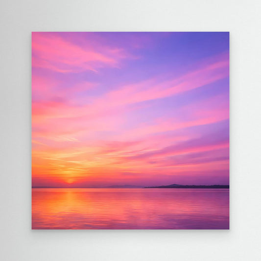 Leinwandbild „Pastel Sunset“ ohne Rahmen, Pastell-Sonnenuntergang mit Spiegelung im Wasser.