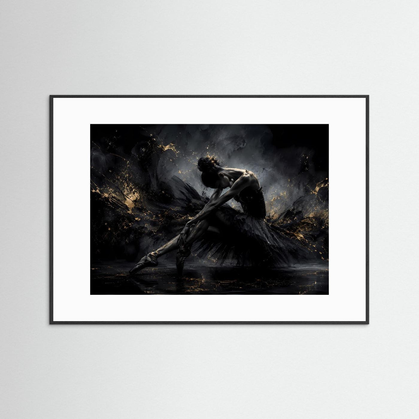 Anmut in Schwarz & Gold | Elegantes Ballerina Poster im Modern Art Stil