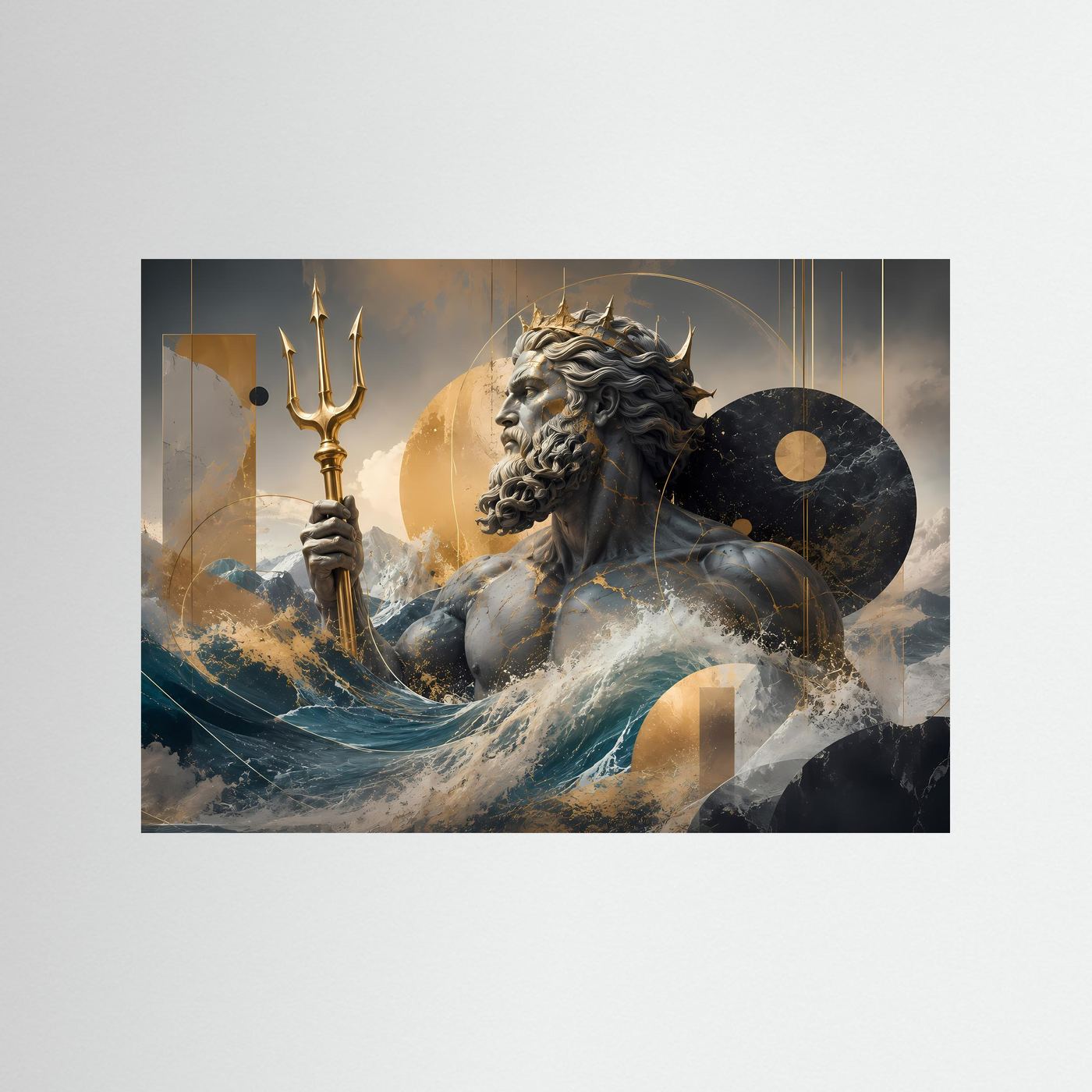 Poseidon mit goldenem Dreizack | Mythologische Meereskunst in Gold & Petrol