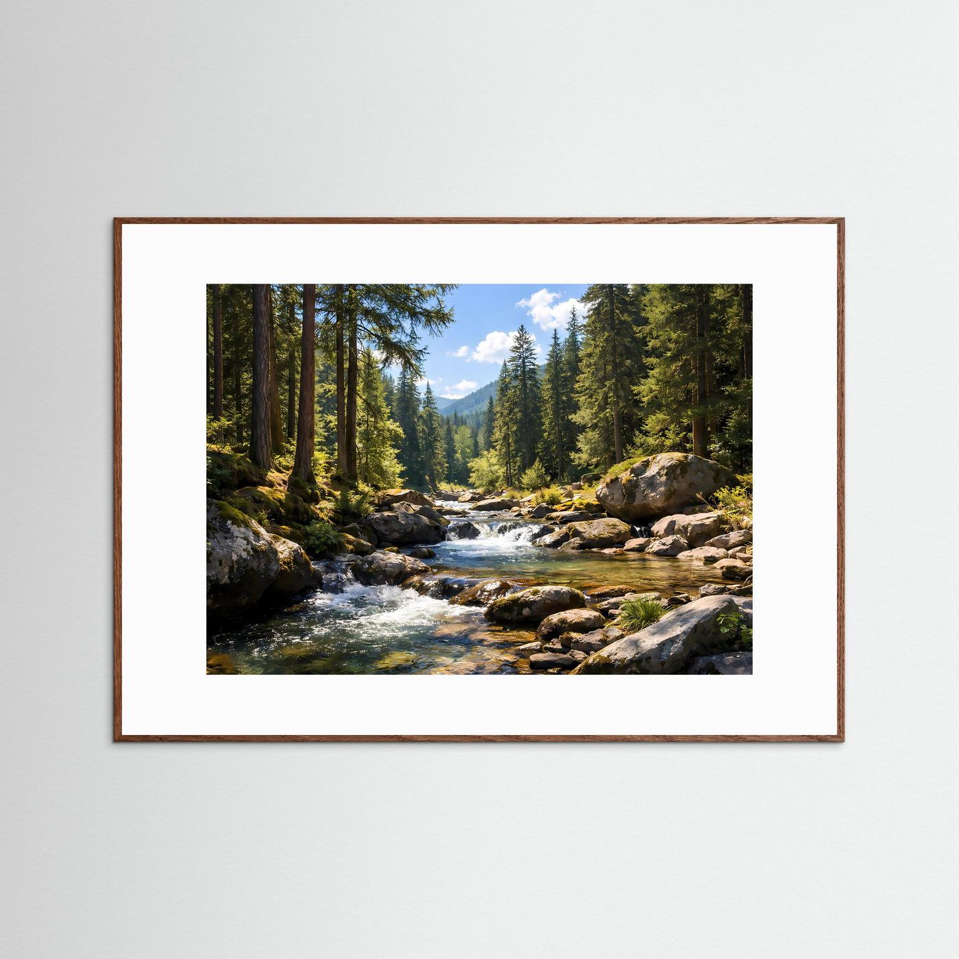Rauschender Wildbach im Sonnenwald | Fluss & Natur Panorama Poster Querformat