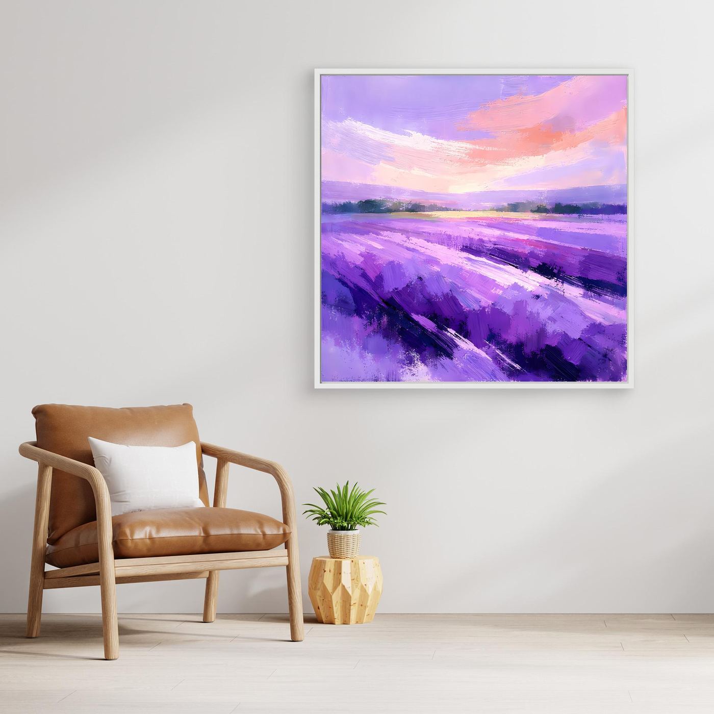 Leinwand Abstraktes Lavendelfeld im Abendlicht | Modernes Provence Wandbild Lila