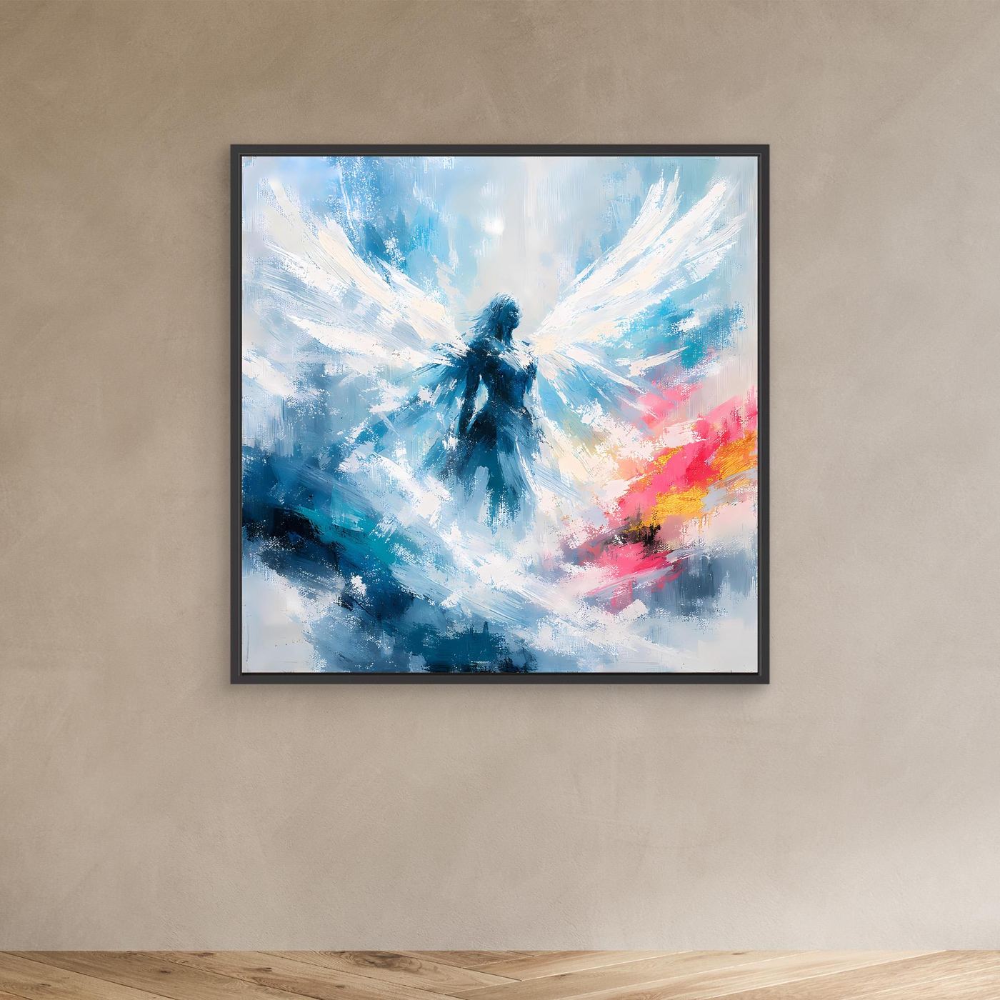 Leinwand Abstrakter Engel in Blau und Weiß | Modernes Wandbild auf echter Leinwand