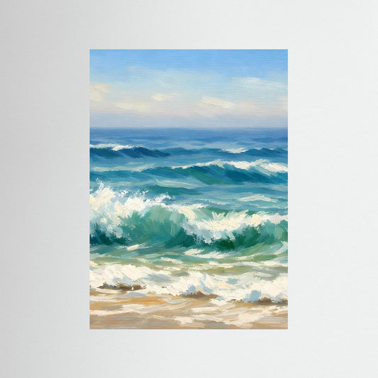 Poster Dynamische Meereswellen am Strand | Majestätisches Blaues Wandbild