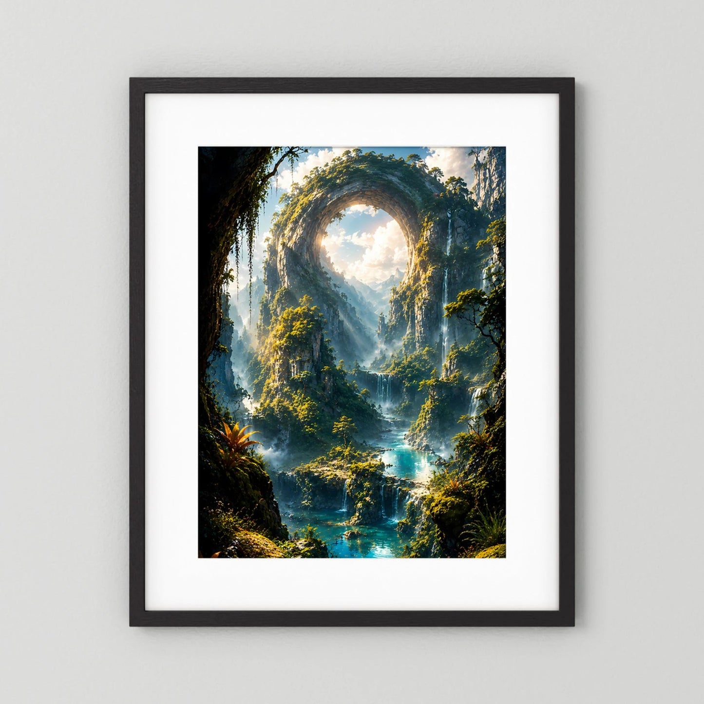 Mystisches Felsentor im Dschungel | Türkise Wasserfälle & verborgene Bergwelt | Poster Hochformat