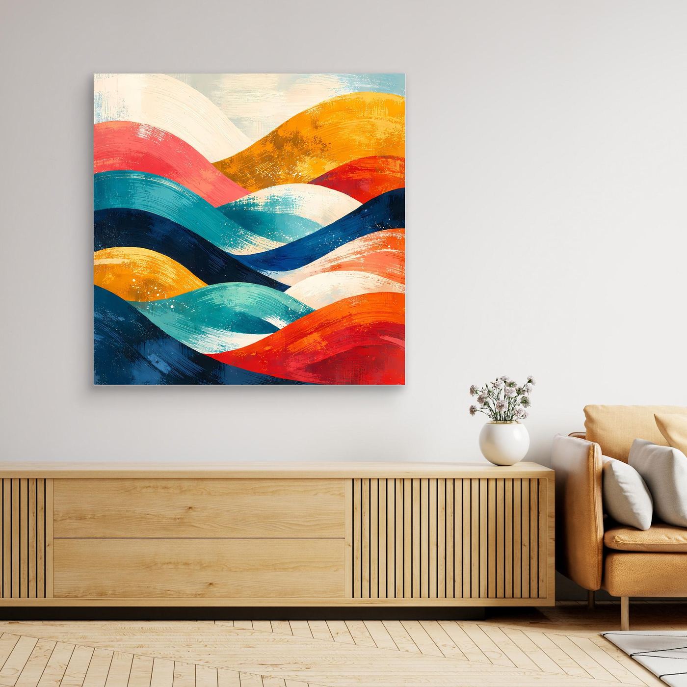Leinwand Abstrakte Farbenfrohe Hügellandschaft | Modernes Wandbild auf Holz-Keilrahmen