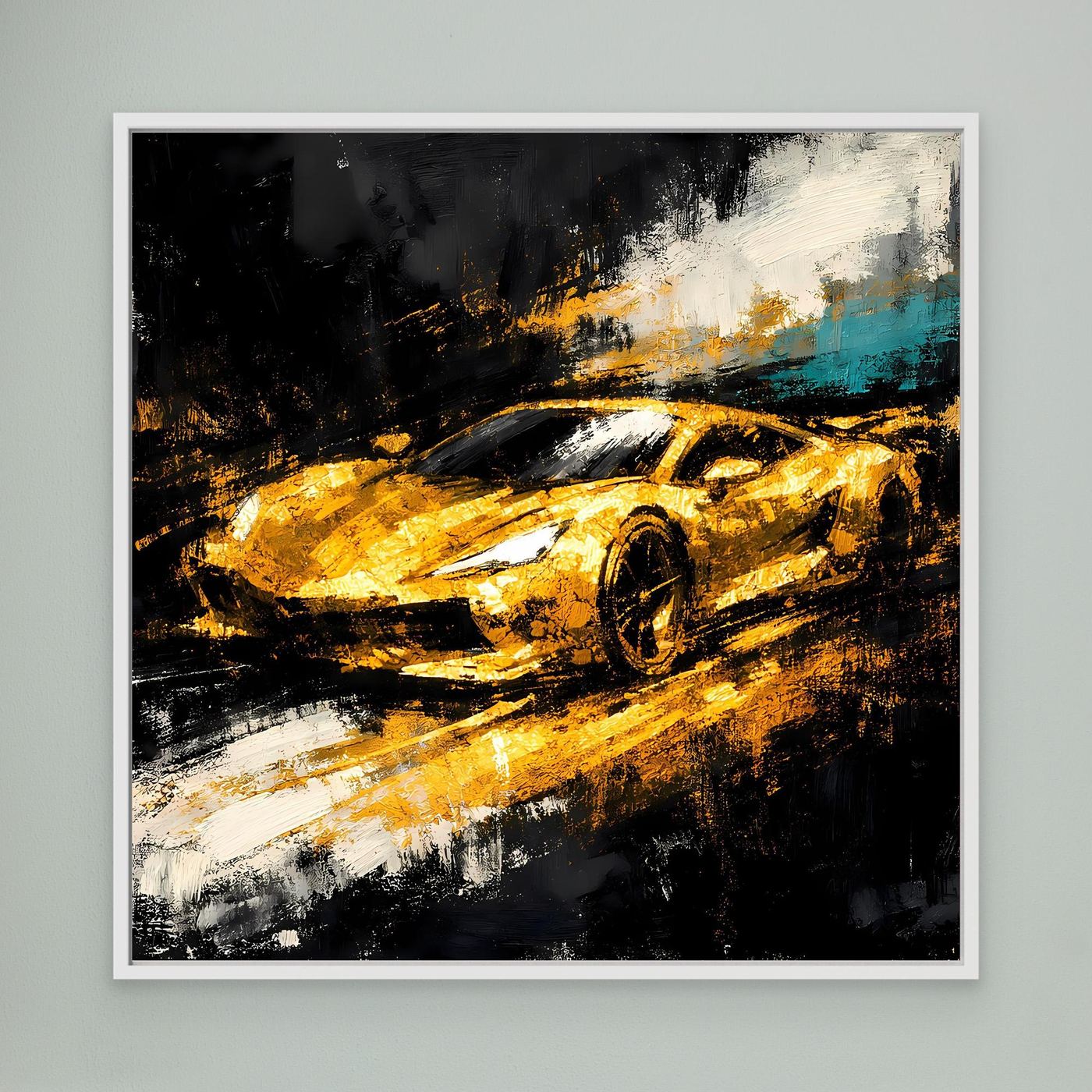 Leinwand Goldener Supersportwagen | Modernes Abstraktes Rennsport Wandbild