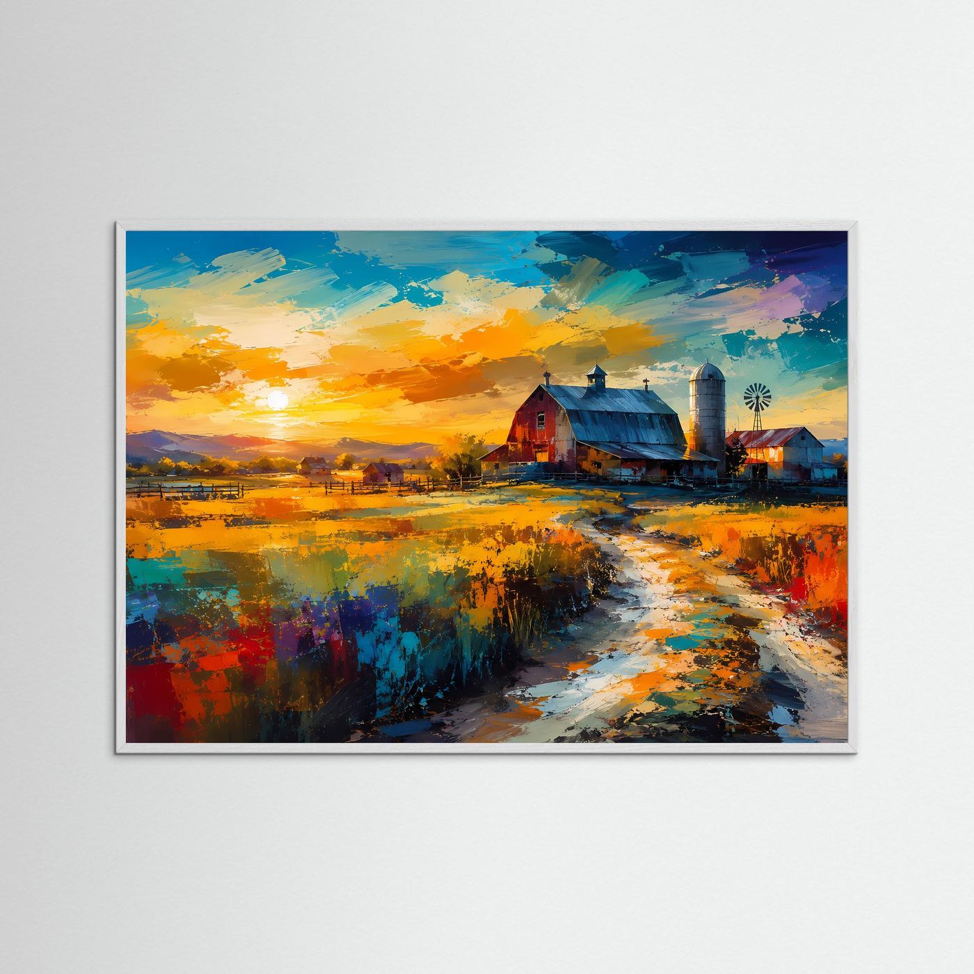 Goldener Sonnenuntergang auf der Farm | Ländliches Panorama & Kunstdruck Querformat