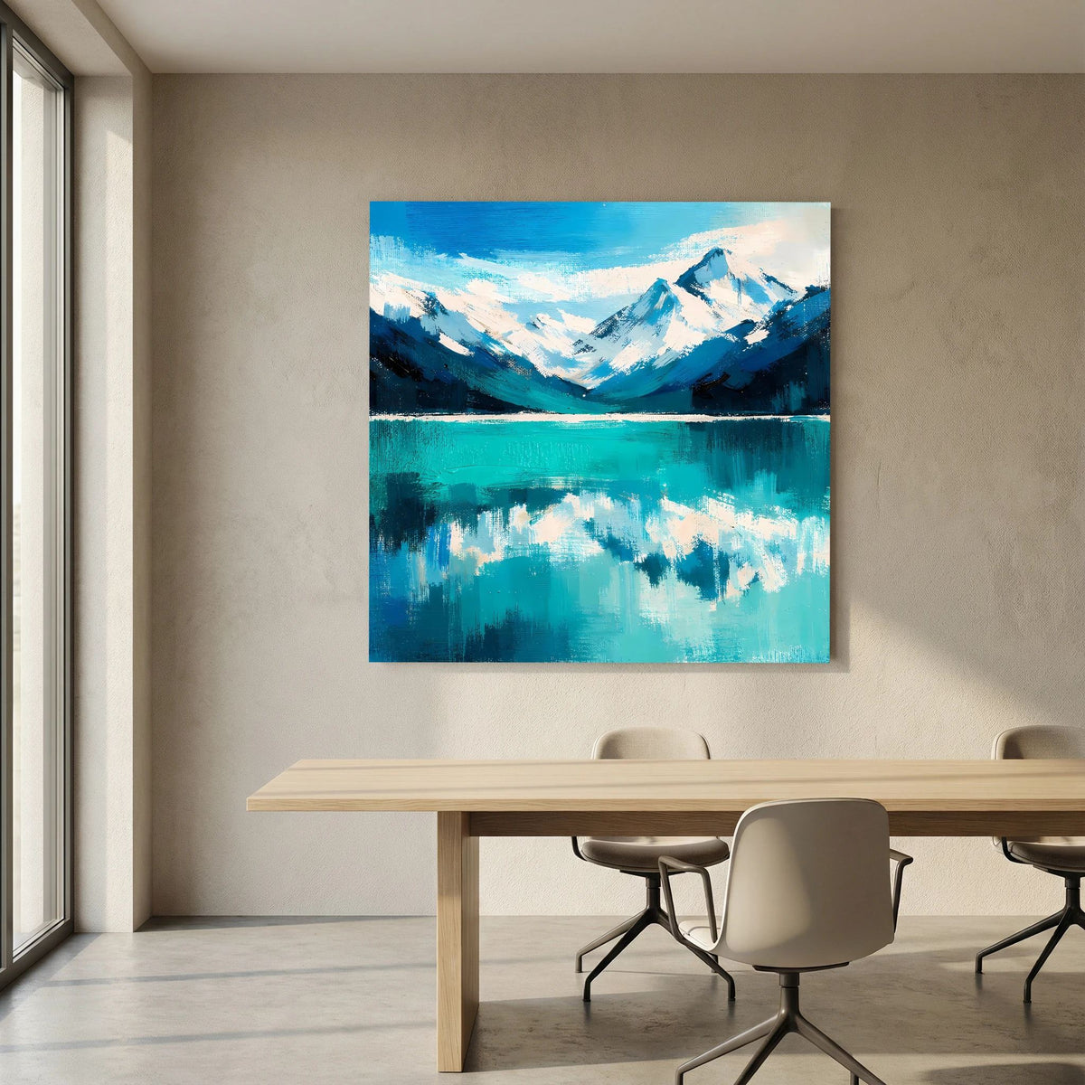 Leinwand Abstraktes Bergsee Gemälde | Modernes Alpines Wandbild Türkis Blau
