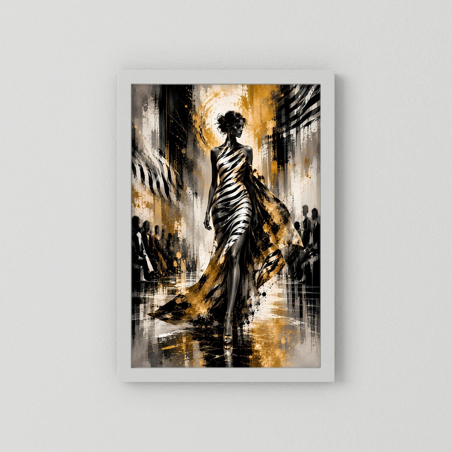 Elegante Frau in Gold & Schwarz | Abstrakte Fashion Kunst | Poster Hochformat