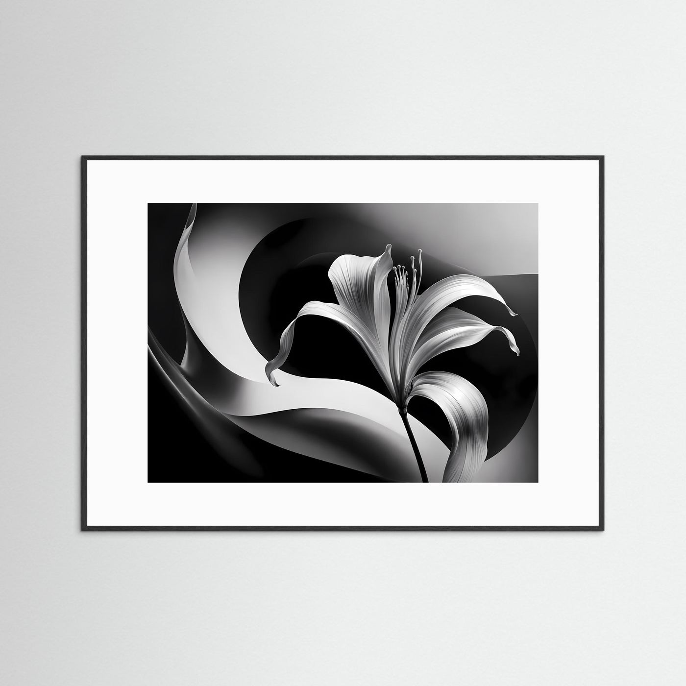 Schwarz-Weiß Lilie Wandbild | Abstrakte Blumen Kunst in Schwarz & Weiß