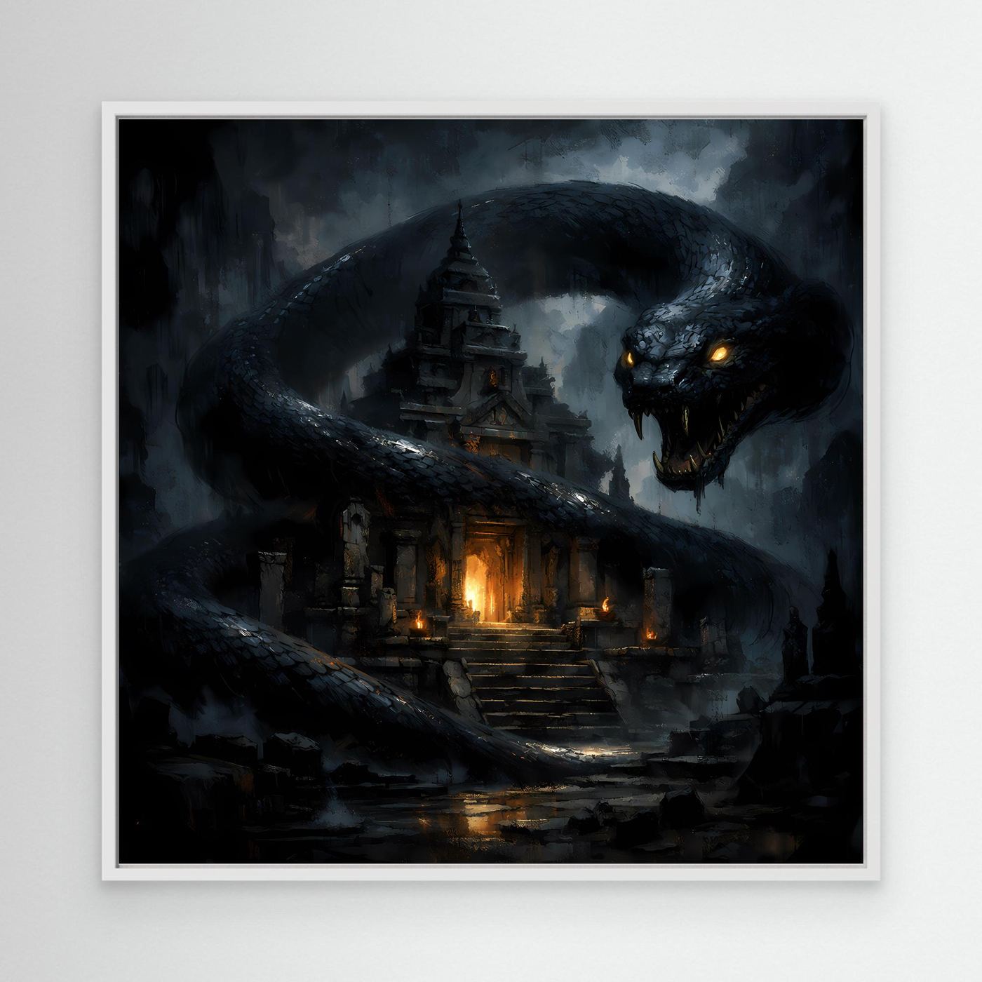 Leinwand Wächter des Tempels | Mystische Riesenschlange Fantasy Wandbild