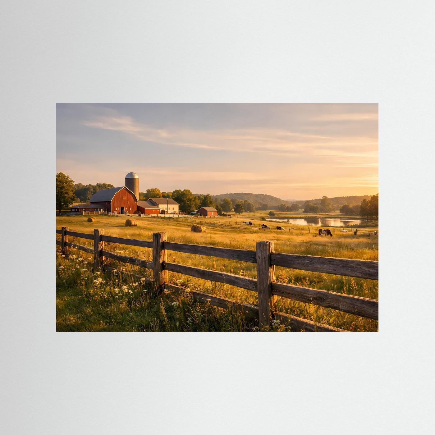 Idyllischer Bauernhof im goldenen Abendlicht | Ländliches Panorama Poster Querformat