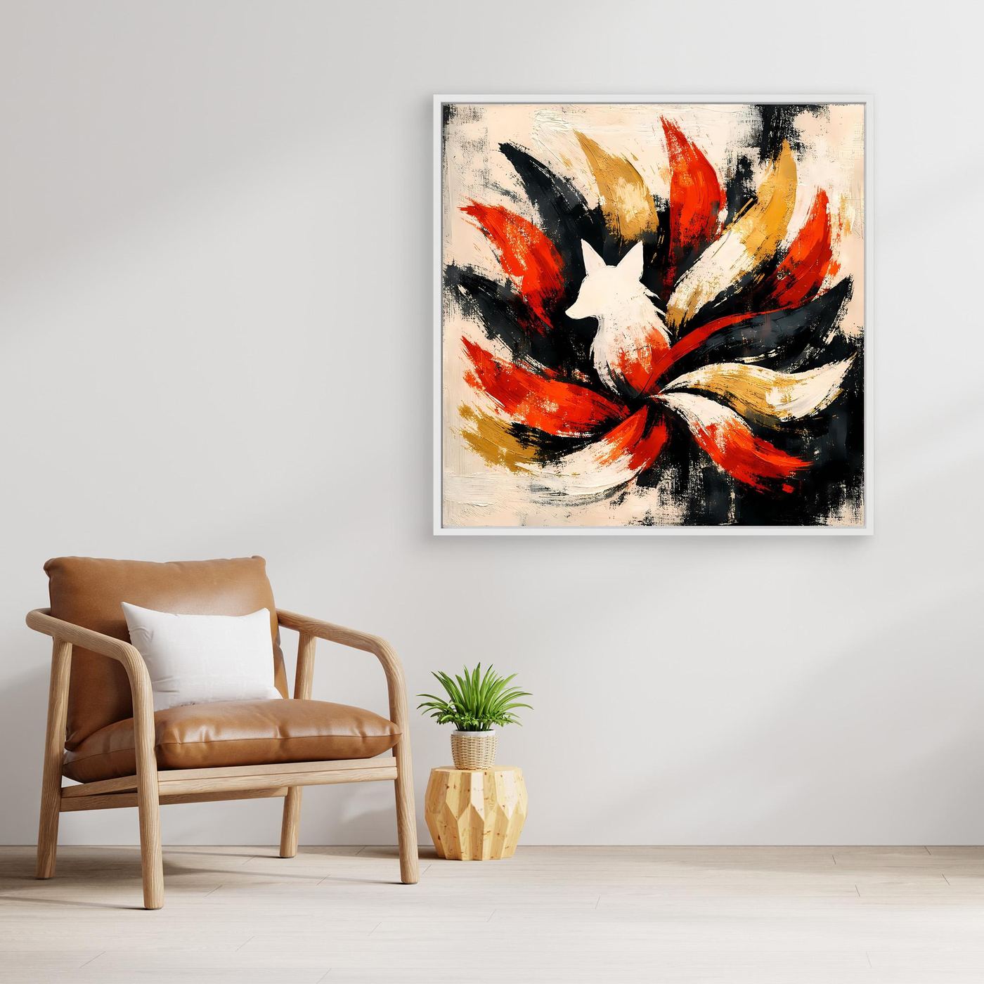 Leinwand Mythischer Neunschwänziger Fuchs Kitsune | Abstraktes Asia Fantasy Wandbild