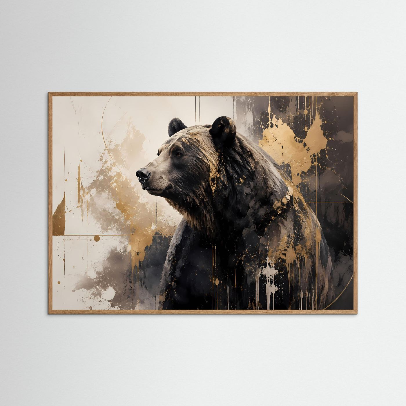 Majestätische Wildnis | Moderner Bär im abstrakten Gold- & Acryl-Stil Poster