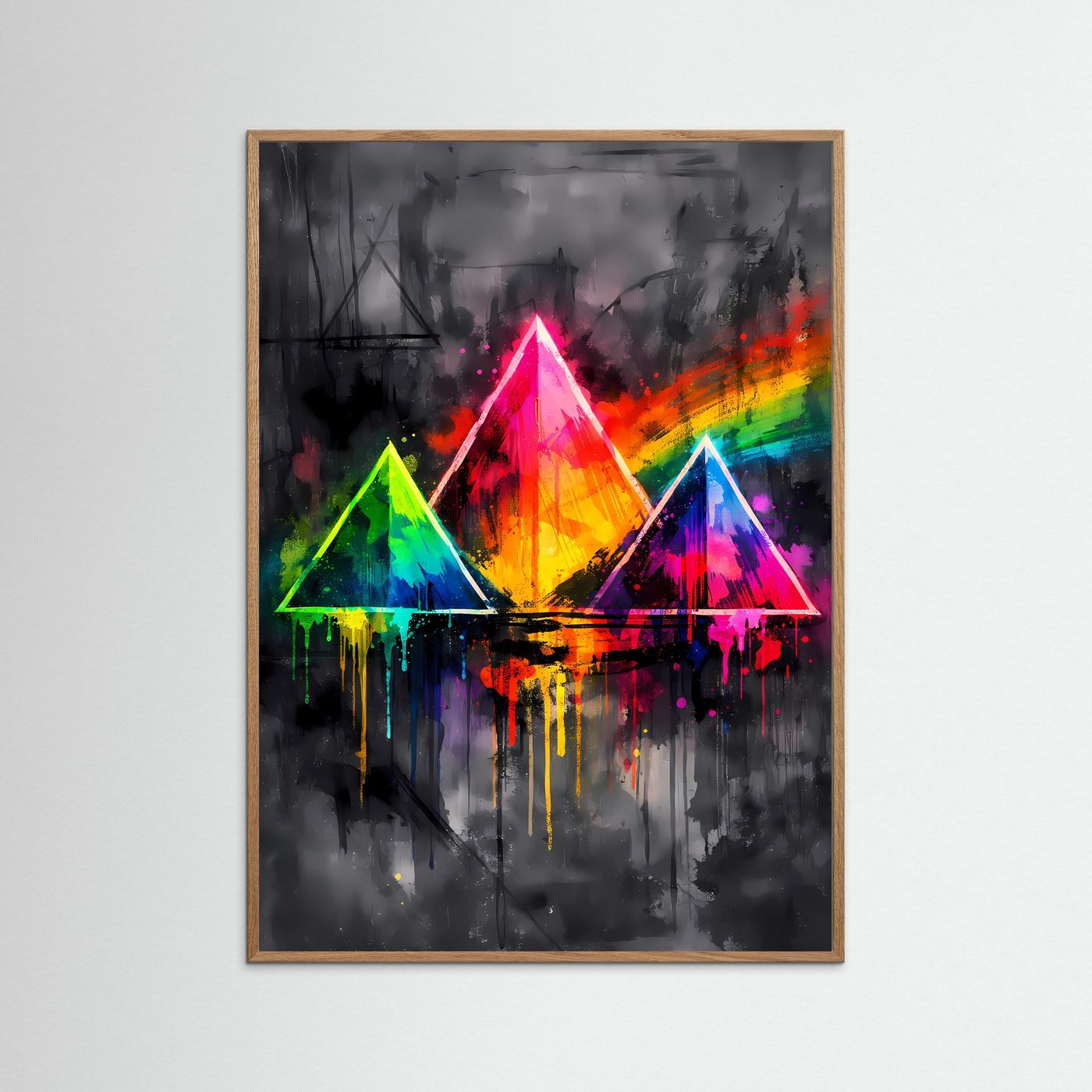 Prisma der Wüste | Modernes Pyramiden Poster bunt | Abstraktes Geometrie Kunstposter Hochformat