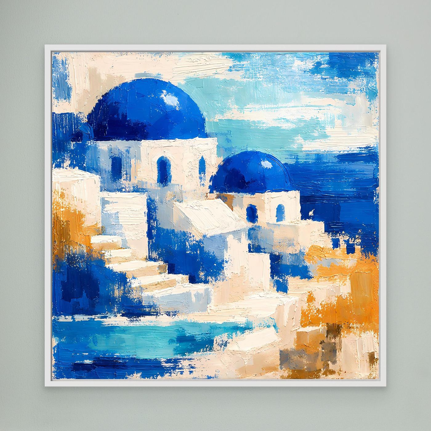 Leinwand Blau-weiße Häuser auf Santorin | Abstraktes Griechenland Wandbild