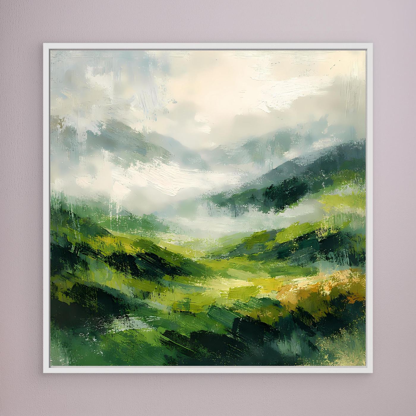 Leinwand Abstraktes Hügellandschaft Gemälde | Modernes Grünes Tal Wandbild Natur