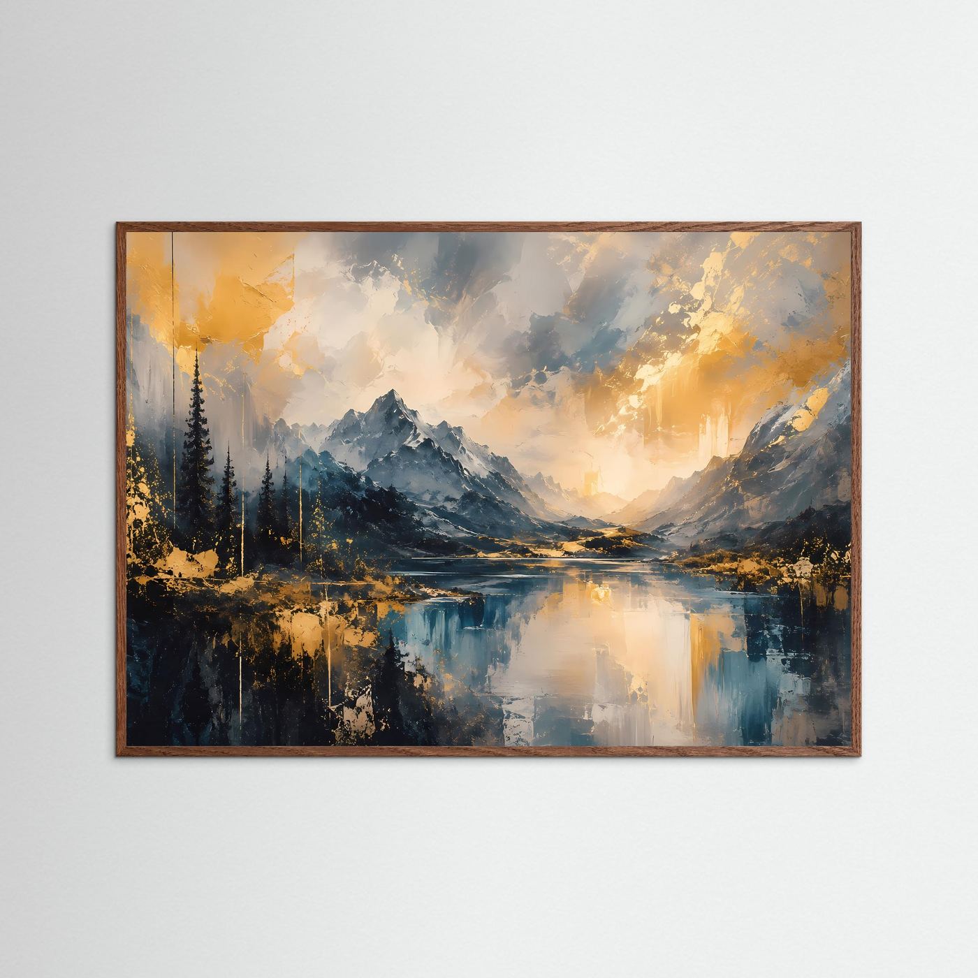 Abstrakte Berglandschaft in Blau & Gold | Modernes Natur Kunst Poster