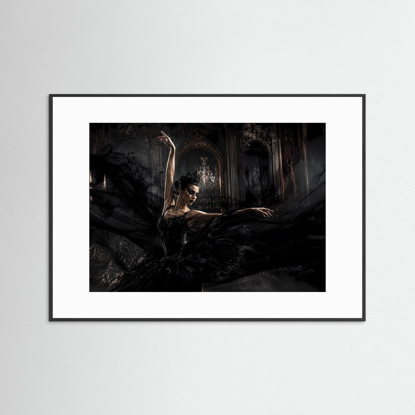 Dramatische Schwarzer Schwan Ballerina | Gothic & Eleganz Kunst Poster Querformat