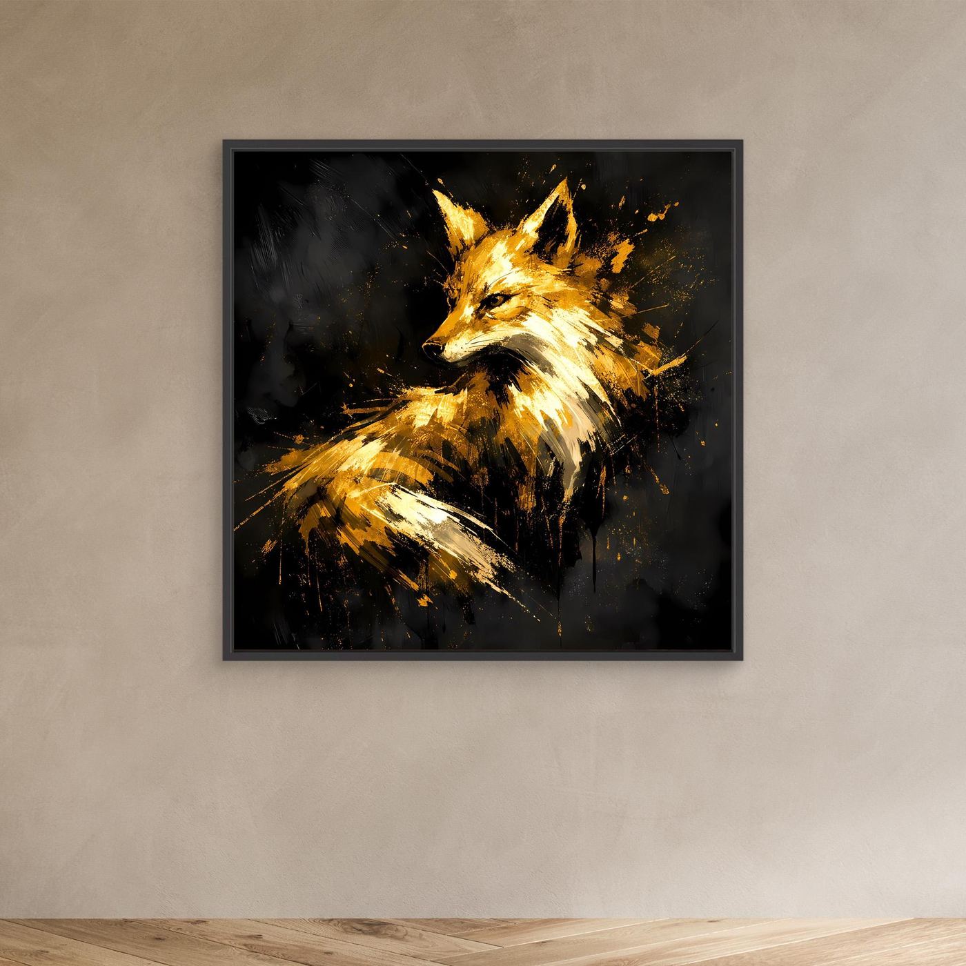 Leinwand Majestätischer Fuchs in Gold und Schwarz | Modernes Abstraktes Wildtier Wandbild