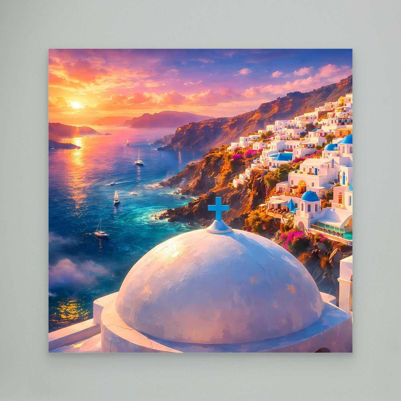 Leinwandbild Traumhaftes Santorini bei Sonnenuntergang | Maritimes Urlaubsflair