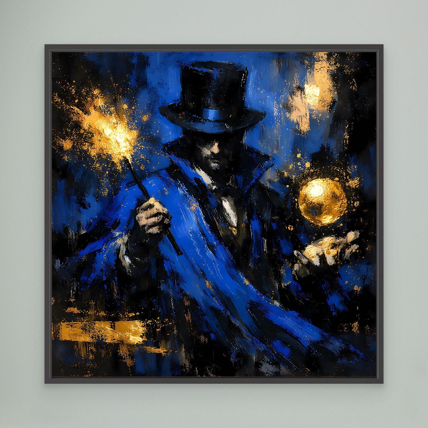 Leinwand Mystischer Magier in Blau und Gold | Abstraktes Fantasy Wandbild Moderne Kunst