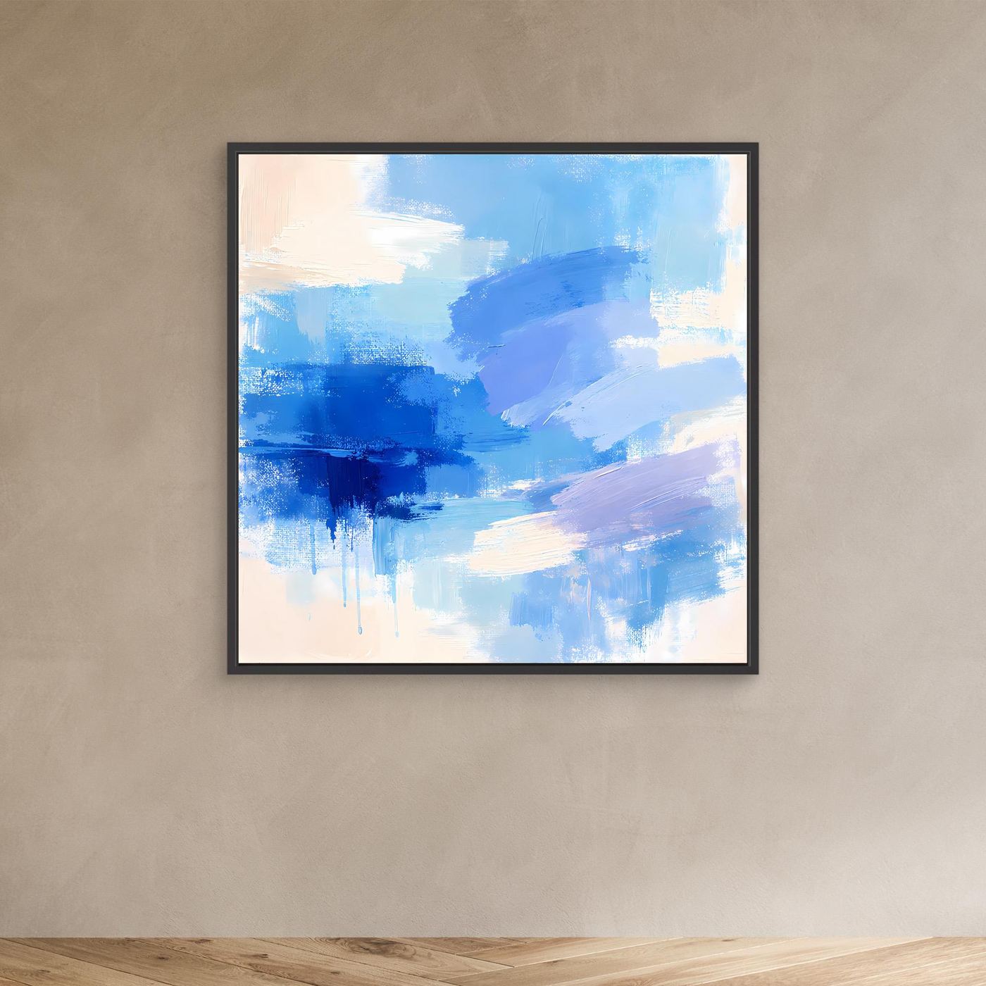 Leinwand Abstrakte Blaue Pinselstriche | Modernes Minimalistisches Wandbild Meer