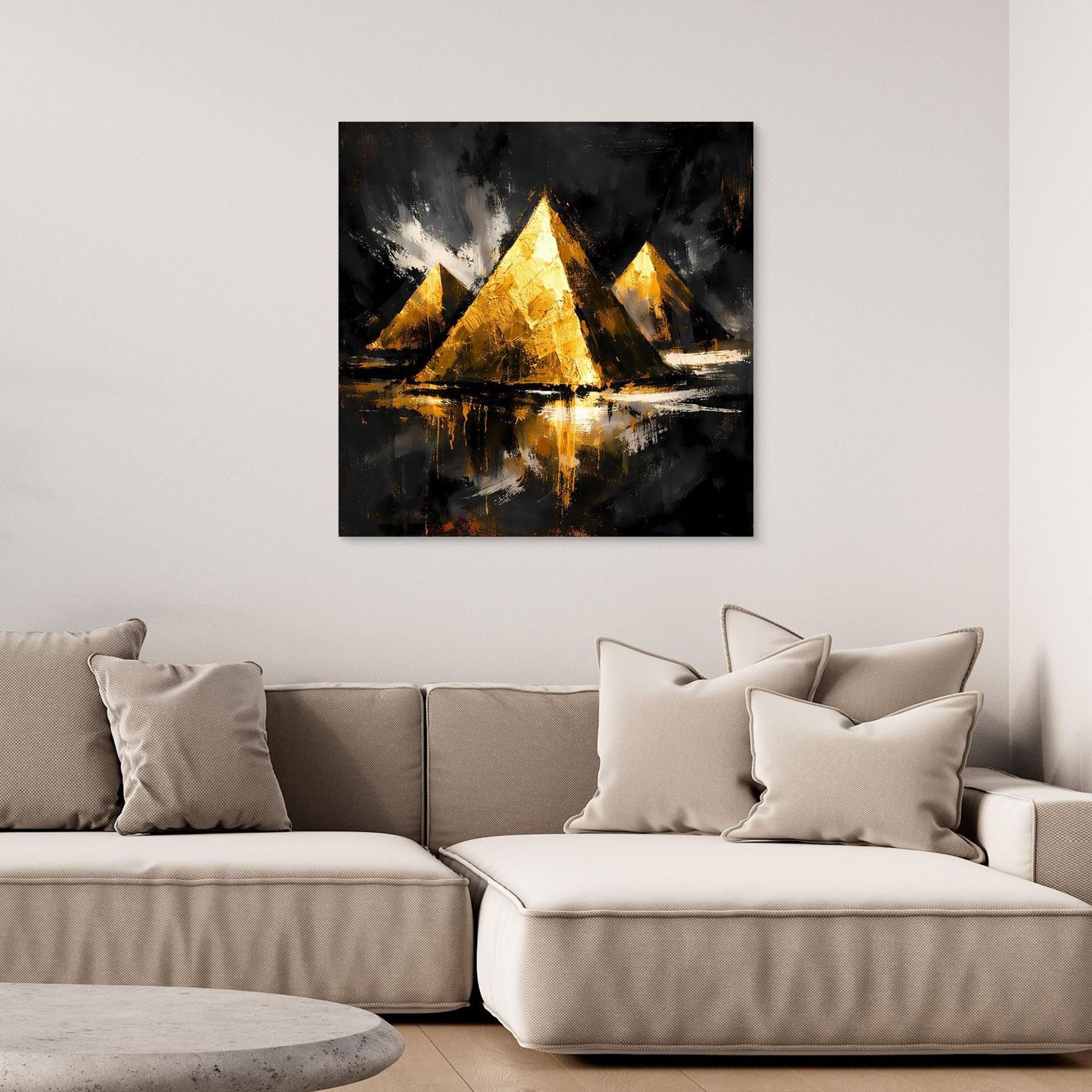 Leinwand Goldene Pyramiden von Gizeh | Abstraktes Ägypten Wandbild Modern
