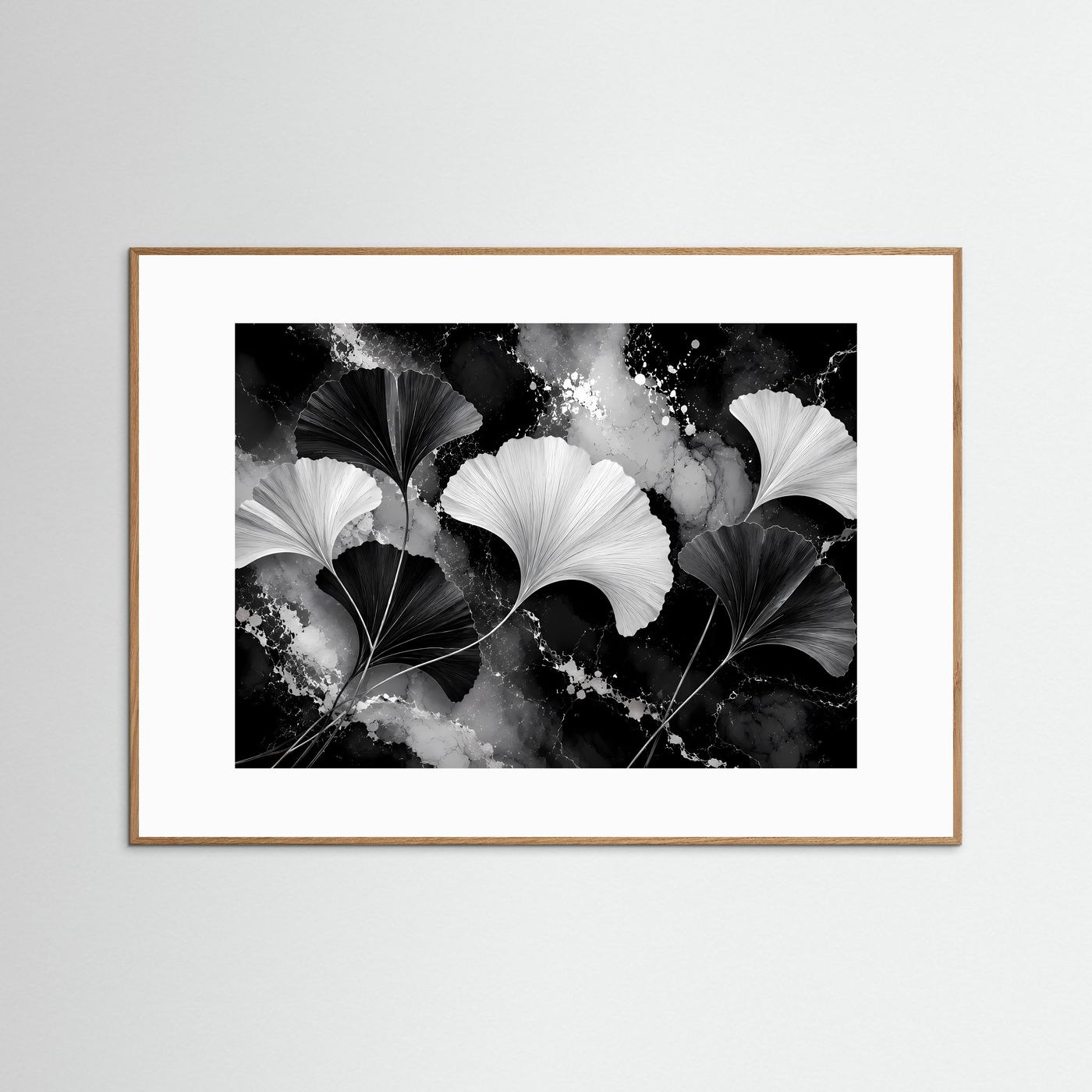 Ginkgo Blätter Poster Schwarz Weiß | Moderne Botanische Wandkunst | Elegantes Abstraktes Natur Wandbild | Minimalistische Kunst
