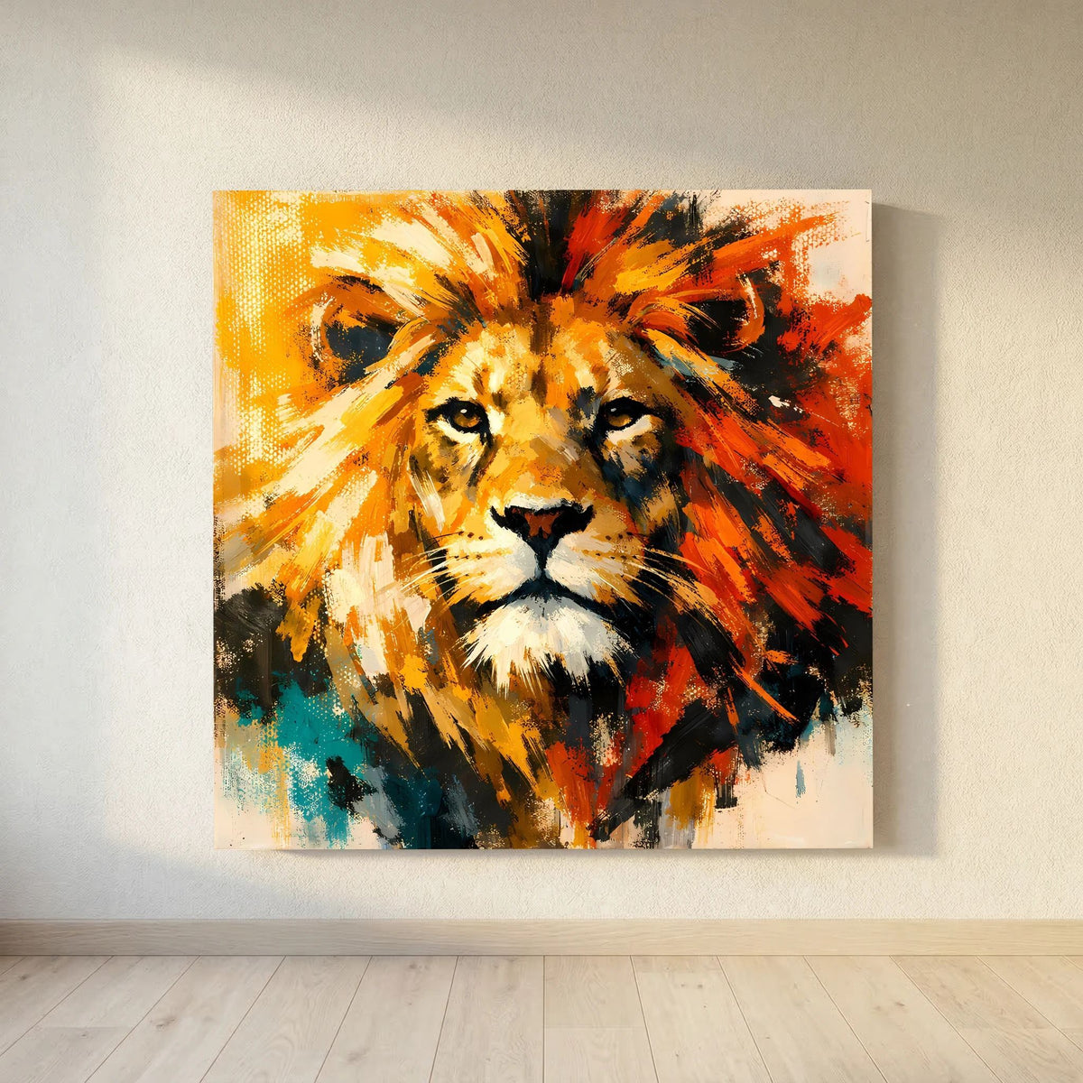 Leinwand Abstraktes Löwen Gemälde | Modernes Kraftvolles Tier Wandbild Bunt