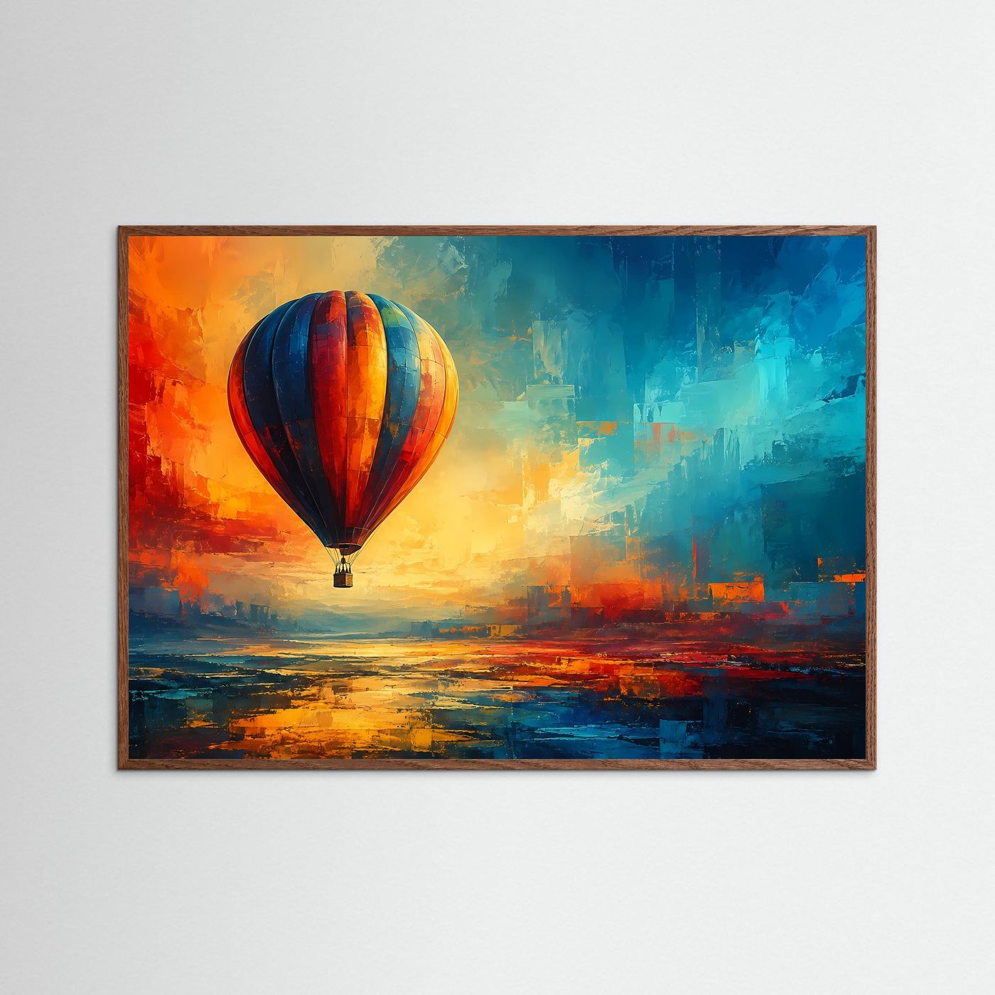 Heißluftballon Poster | Moderne Ballon Wandkunst | Abstraktes Landschaftsbild | Bunte Reise Deko
