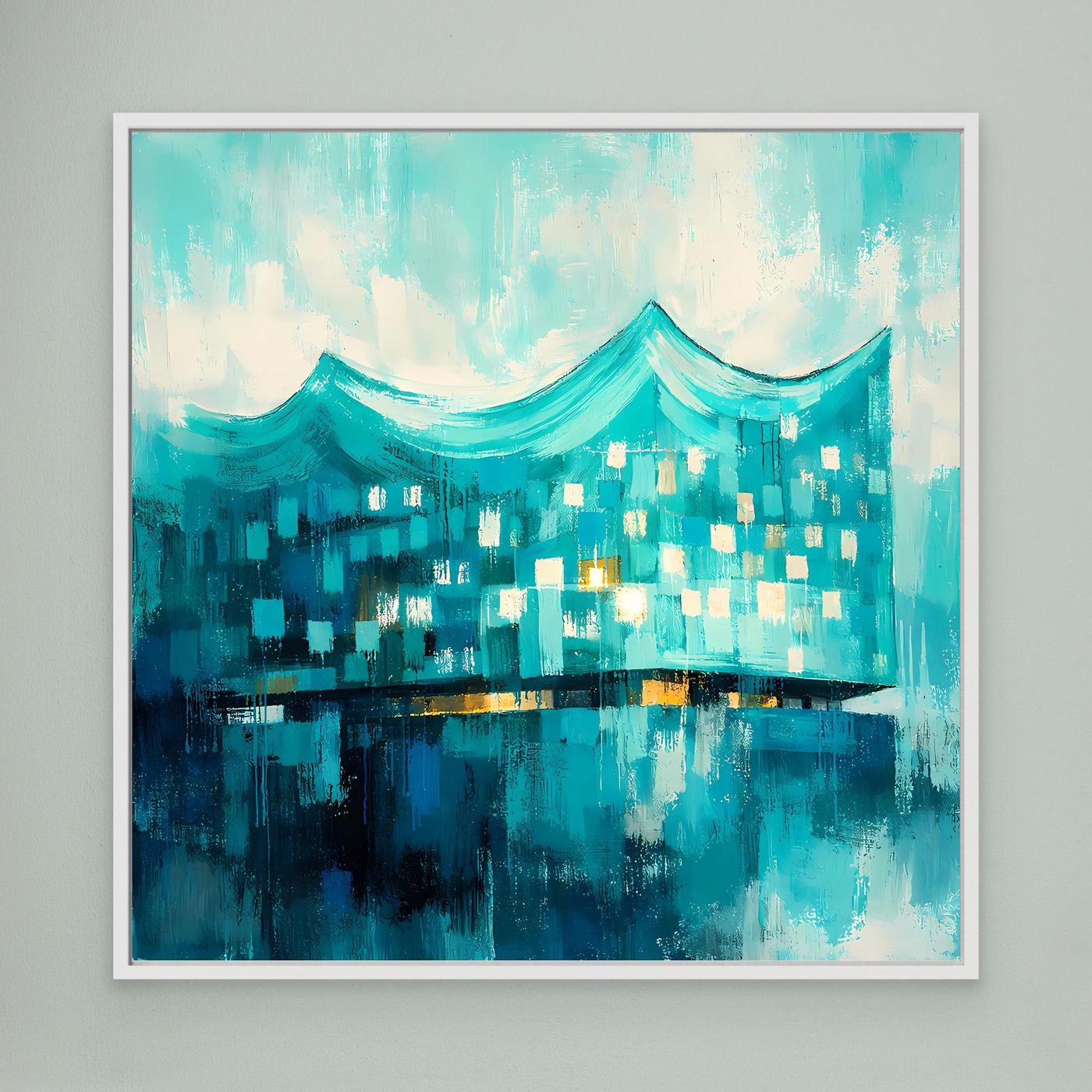 Leinwand Elbphilharmonie Wellen in Türkis | Abstraktes Architektur‑Wandbild