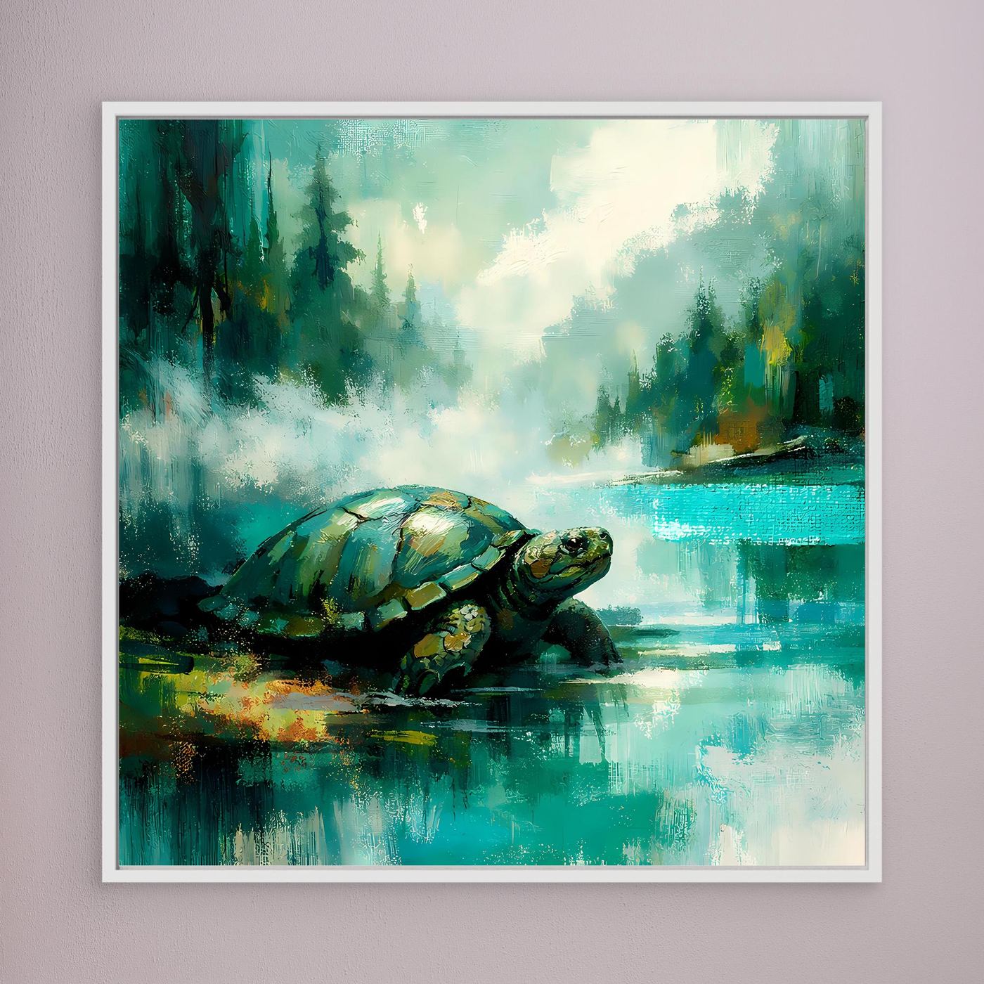 Leinwand Mystische Schildkröte am See | Abstraktes Natur & Tier Wandbild