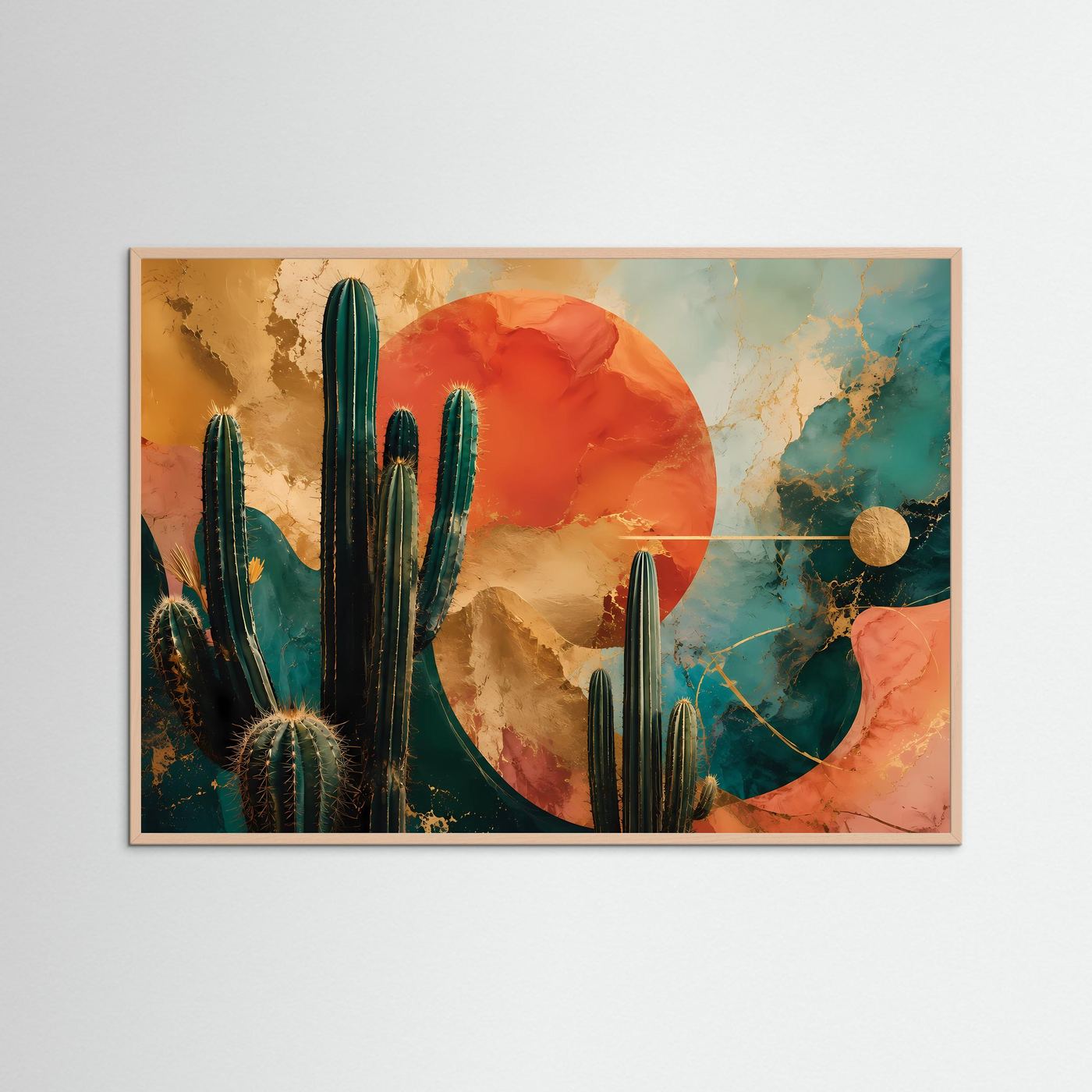 Wüstenhitze & Marokko-Vibe | Abstraktes Kaktus Poster mit Gold- und Terrakotta-Akzenten
