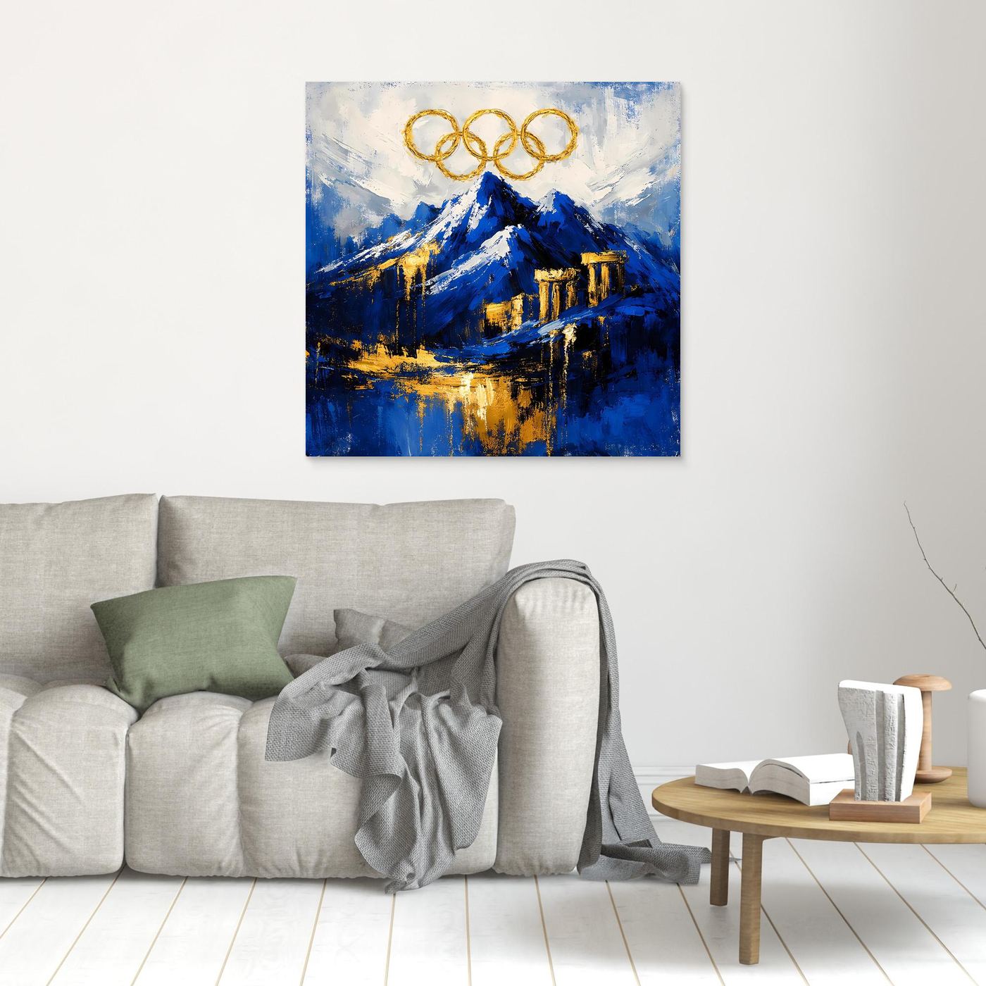 Leinwand Olympischer Geist am Mount Olympus | Abstraktes Berge Wandbild Gold Blau