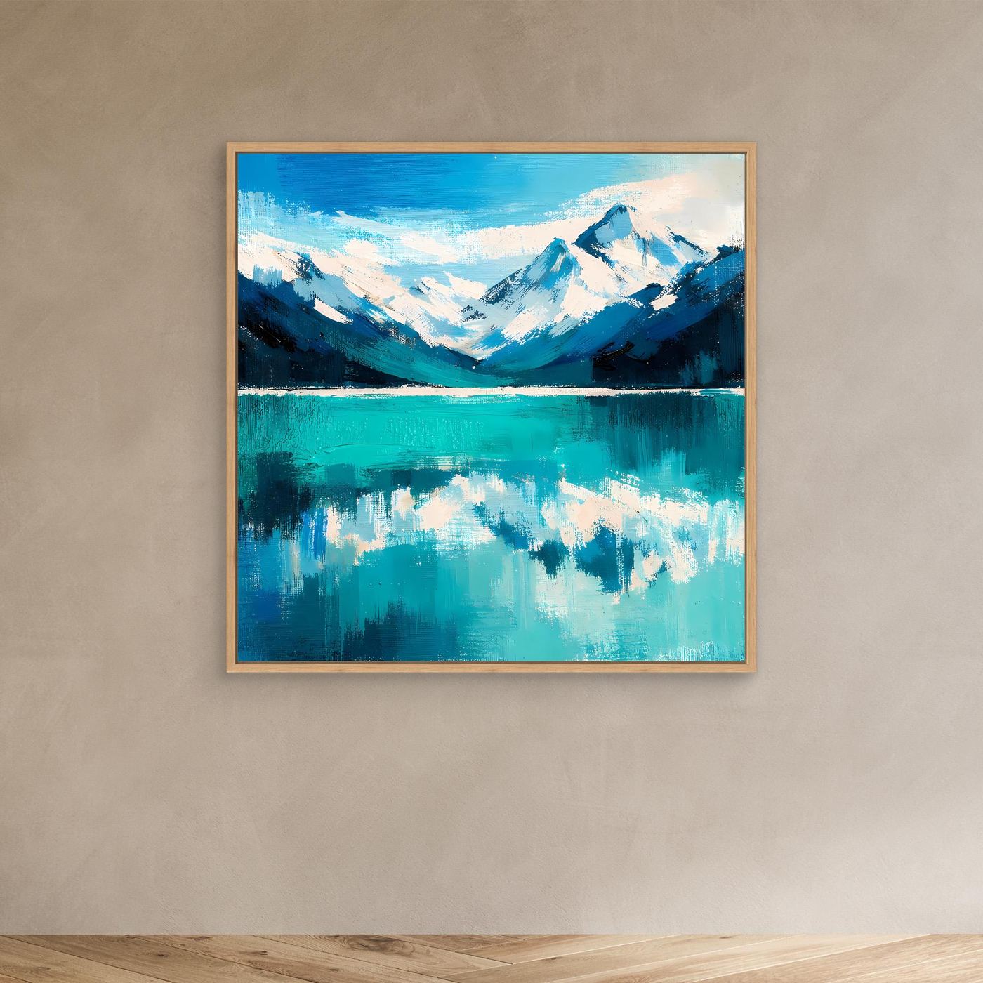 Leinwand Abstraktes Bergsee Gemälde | Modernes Alpines Wandbild Türkis Blau