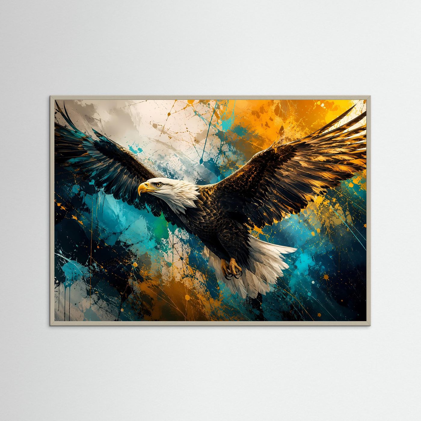 Weißkopfseeadler Poster | Adler Wandbild Modern | Kraftvolles Tiermotiv in Blau und Gold