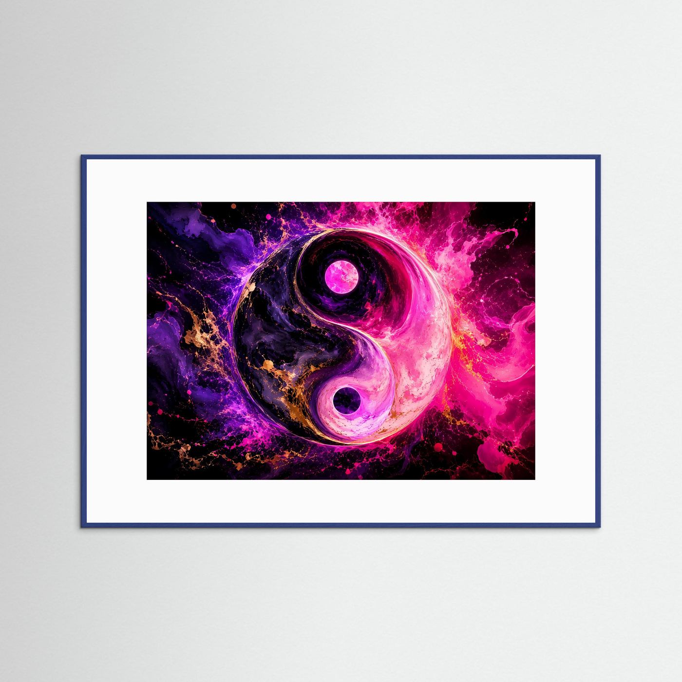 Yin Yang Poster Querformat | Abstrakte Neon Wandkunst Pink Lila | Spirituelle Moderne Leinwandkunst