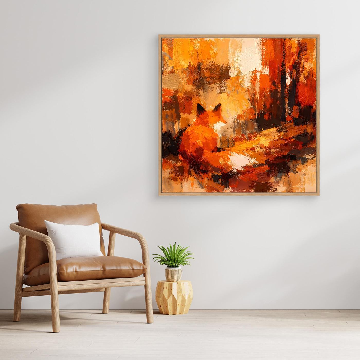 Premium Leinwand Abstrakter Fuchs im Wald | Modernes Kunst Poster Herbstliche Wanddeko