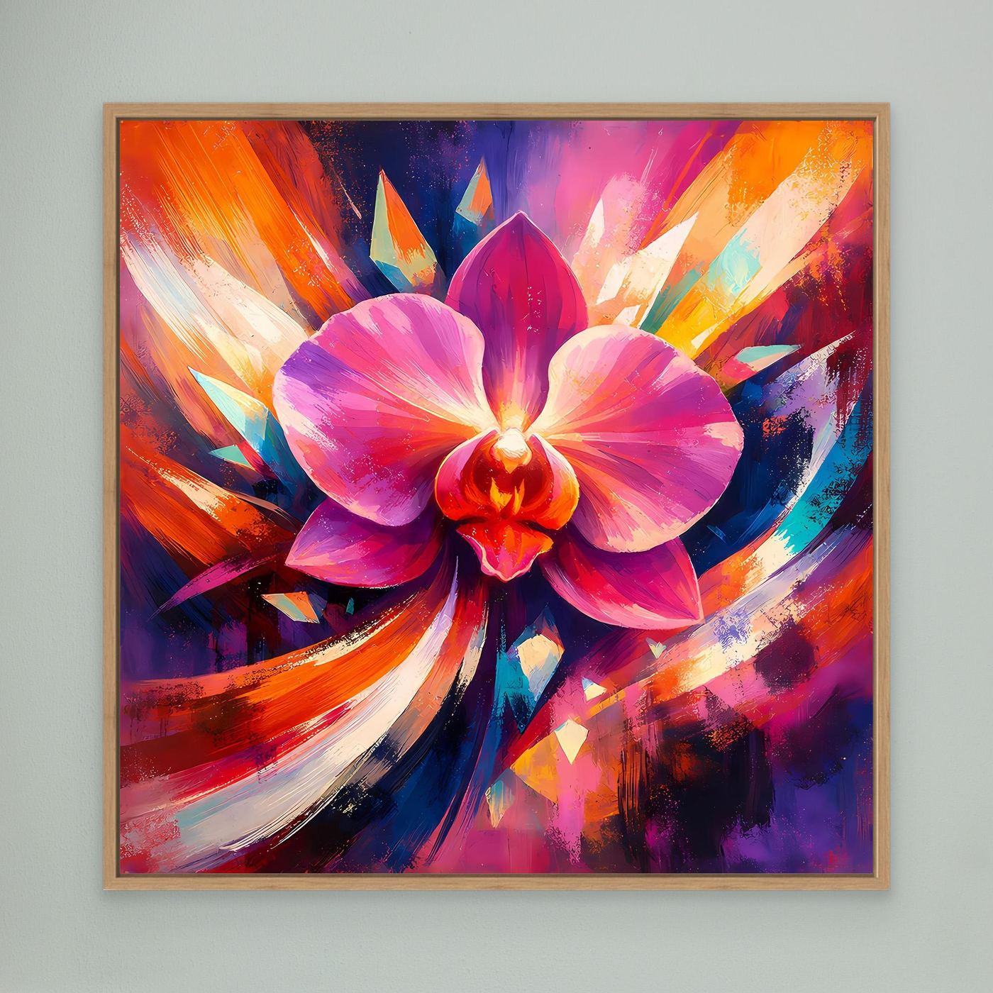 Leinwandbild mit Orchideen-Motiv in Pink und Lila, Holzrahmen