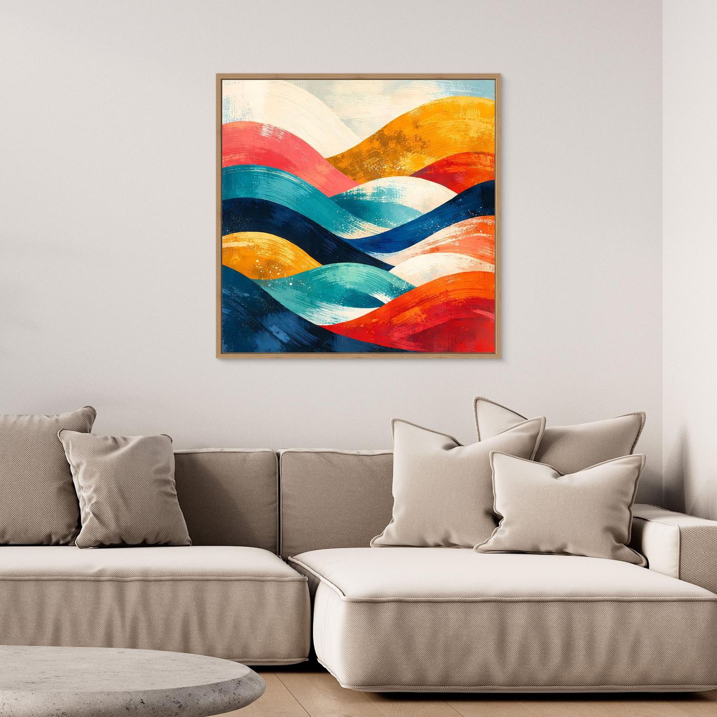 Leinwand Abstrakte Farbenfrohe Hügellandschaft | Modernes Wandbild auf Holz-Keilrahmen