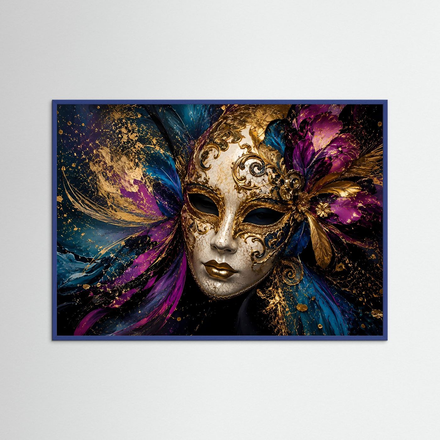 Prunkvolle Venezianische Maske in Gold, Violett & Blau | Maskenball & Kunst-Wandbild