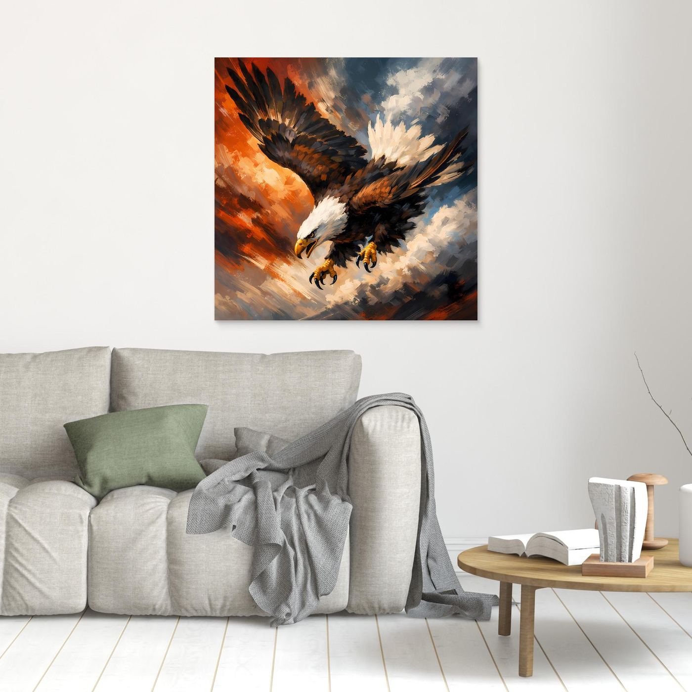 Leinwand Abstraktes Adler Gemälde | Modernes Kraftvolles Wandbild Fliegender Seeadler