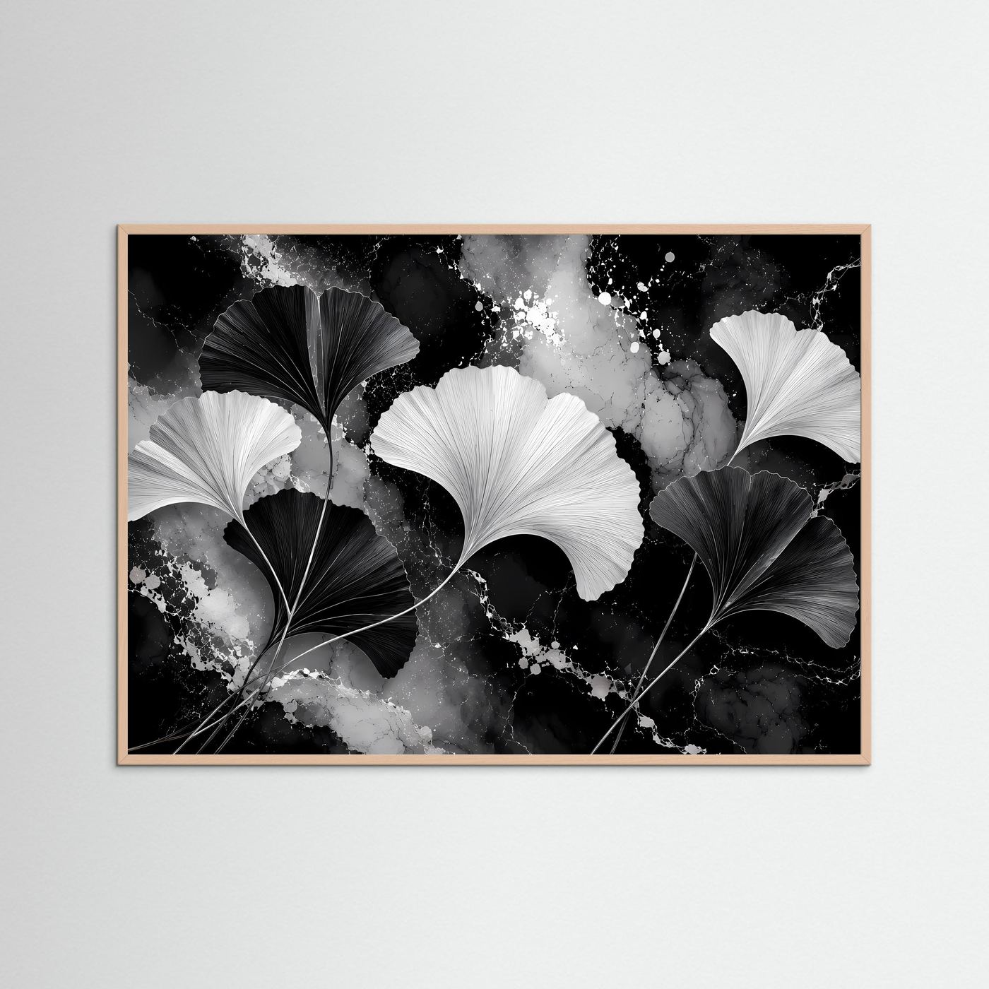 Ginkgo Blätter Poster Schwarz Weiß | Moderne Botanische Wandkunst | Elegantes Abstraktes Natur Wandbild | Minimalistische Kunst