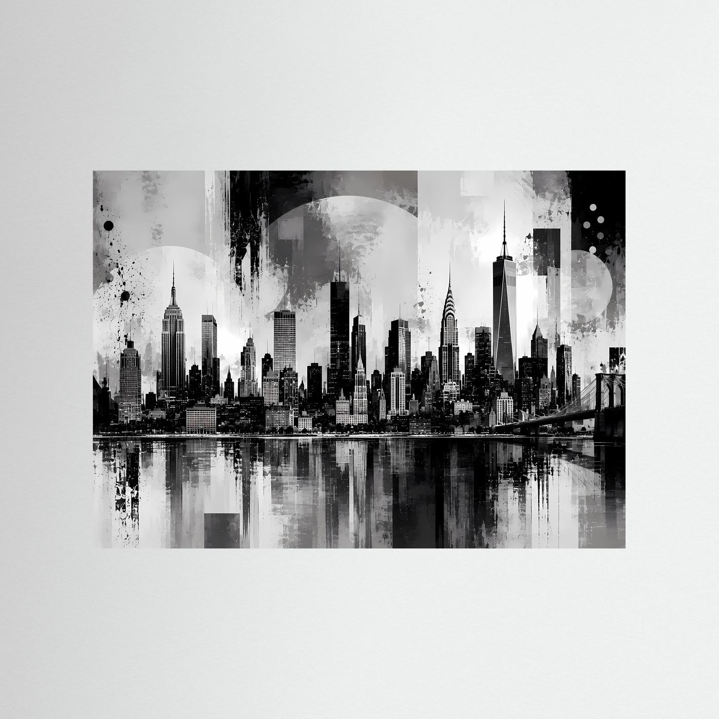 Kunstdruck Manhattan-Skyline in Schwarzweiß, ohne Rahmen