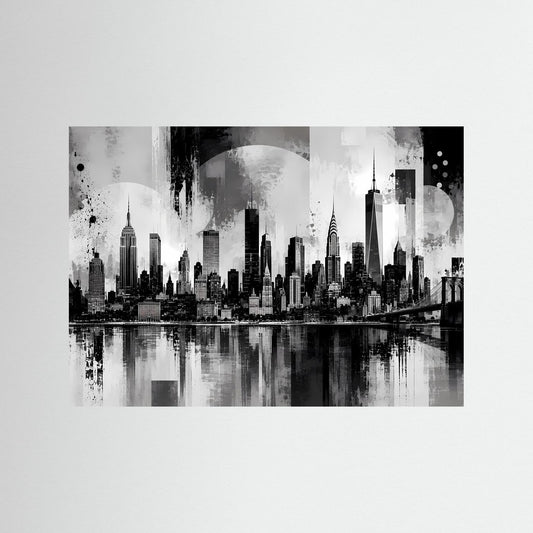 Kunstdruck Manhattan-Skyline in Schwarzweiß, ohne Rahmen
