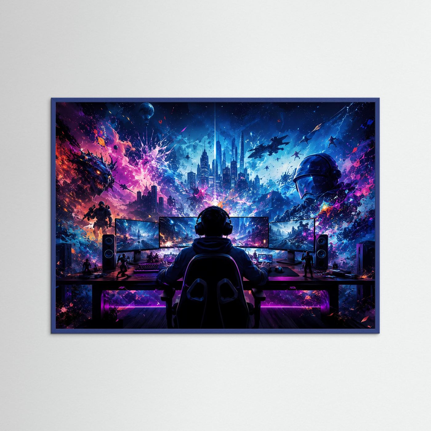 Gaming World Neon Blau & Pink | Futuristische Gamer Wandkunst